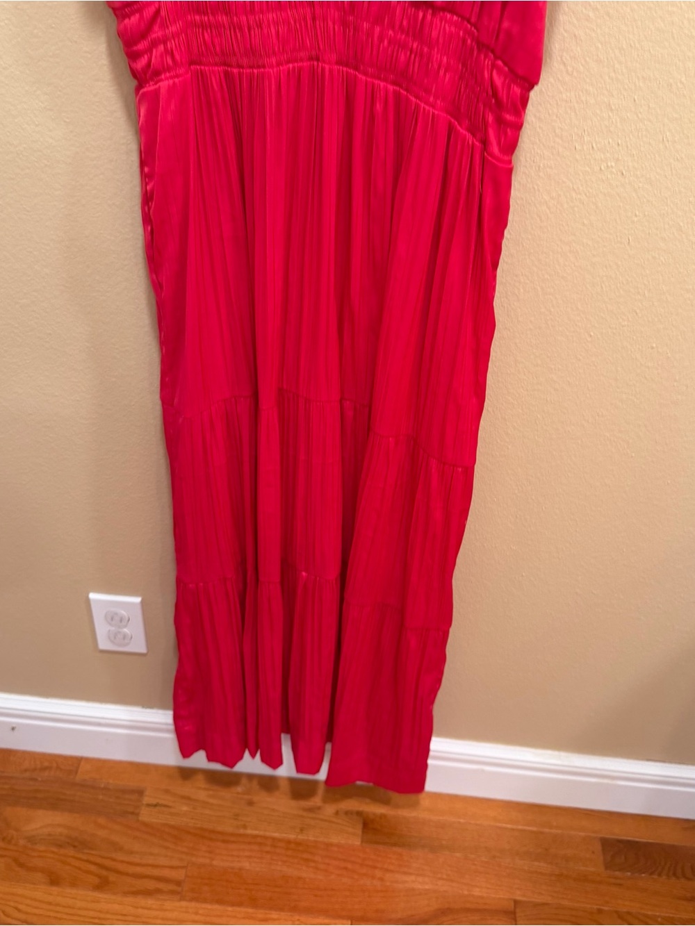 Anthropologie Somerset Bright Pink Satin Tiered Maxi Dress - Elegant V-Neck XL - Picture 9 of 12